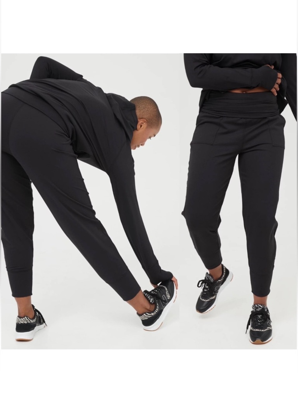 OFFLINE by Aerie The Hugger Jogger Pants Black Fold Over Waist Women Size M